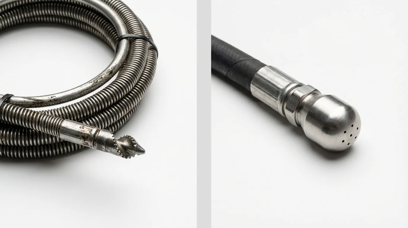 Drain snake cable and hydro jetting nozzle used for drain cleaning in Rogers, TX